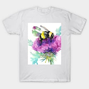 Bumblebee and Thistle Flower, herbal art, bee, honey herbs vegan art T-Shirt